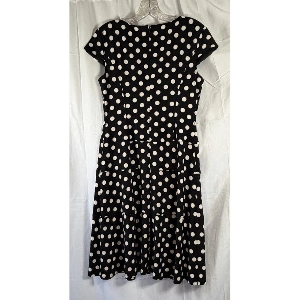 AK by Anne Klein Size 8 Cap Sleeve Black  &‎ White Polka Dot A-Line Dress - Picture 6 of 16